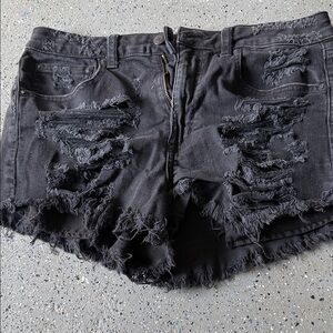American Eagle Outfitters Black Distressed Denim Shorts